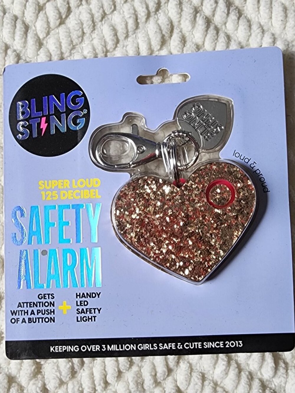 Bling Sting Heart Safety Alarm - Gold Glitter